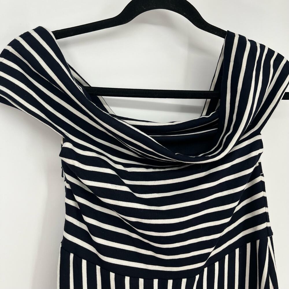 Banana Republic Ponte Off Shoulder Fit Flare Midi Dress Stripe Black White 0 - Picture 11 of 13